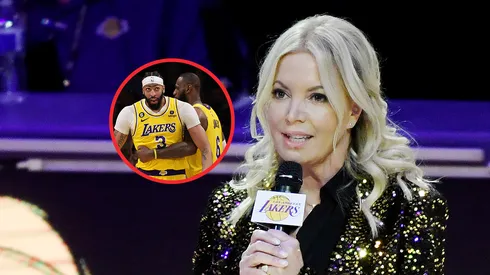 Anthony Davis, LeBron James y Jeanie Buss.