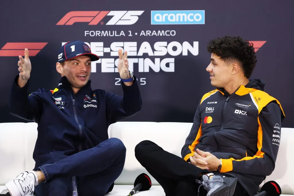 Max Verstappen y Lando Norris en rueda de prensa de la Fórmula 1 (GETTY IMAGES)