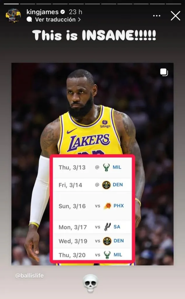 Queja de LeBron. (Foto: Instagram/ @kingjames)