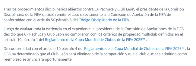 El comunicado de FIFA (FIFA Media)