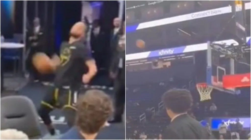 El tiro desde el túnel de Stephen Curry. (Foto: X)