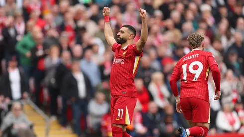 Salah festeja un gol de Liverpool.