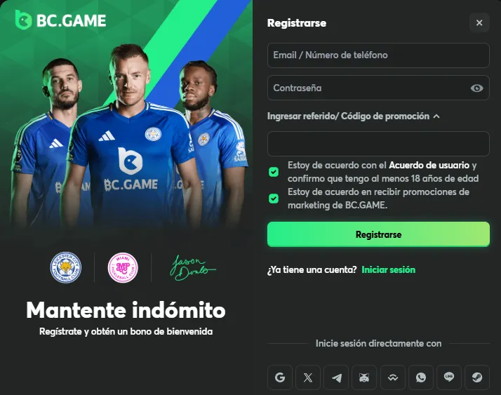 dónde poner código promocional BC.GAME