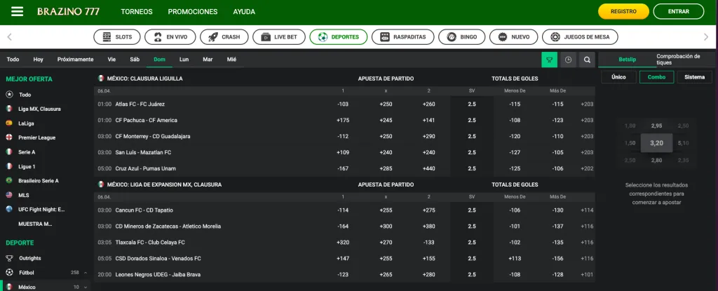 apuestas Liga MX en Brazino777