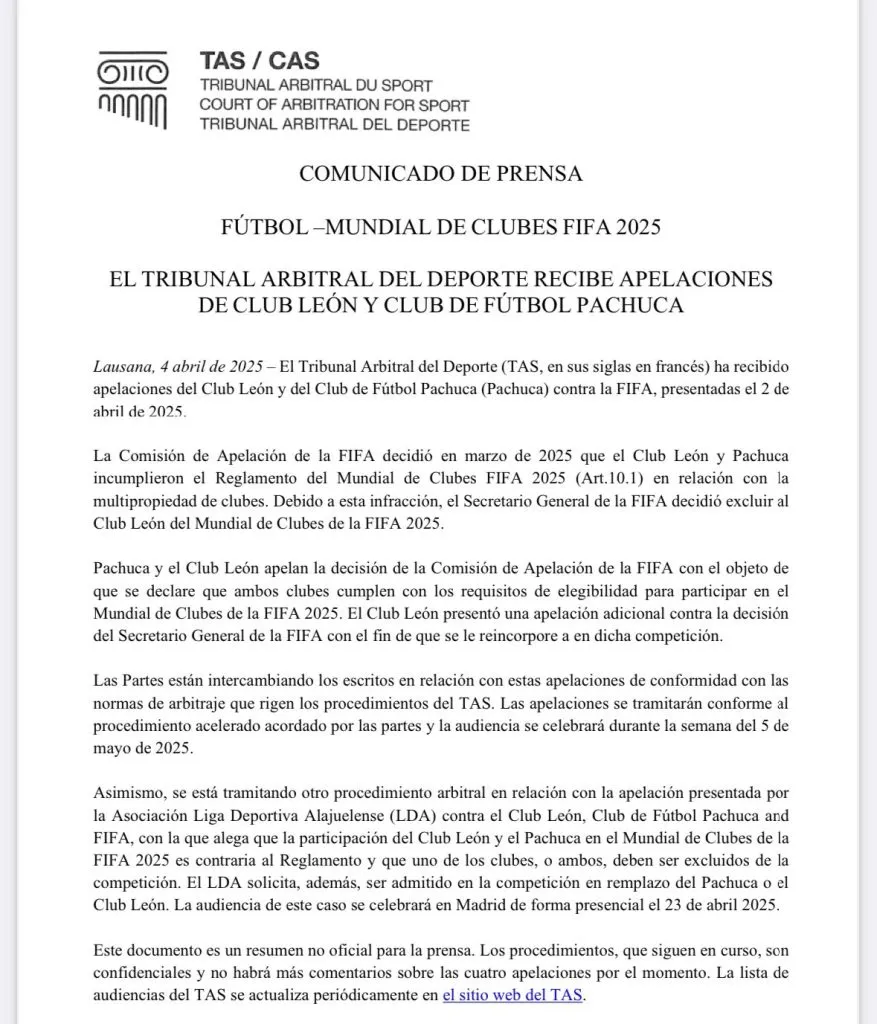 El comunicado del TAS (@CLMerlo)