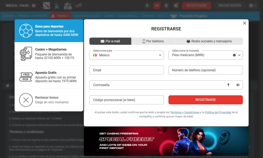 Registro en Megapari