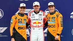 Lando Norris, Max Verstappen y Oscar Piastri luego de la Clasificación del GP de Japón