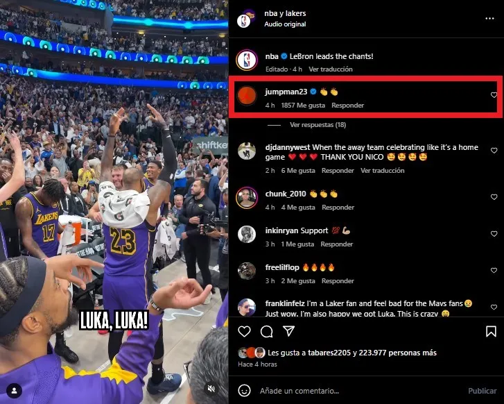 Comentario de Jordan por LeBron y Luka.