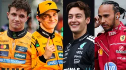 Lando Norris, Oscar Piastri, George Russell y Lewis Hamilton