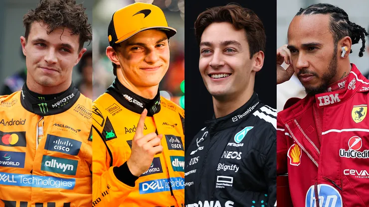 Lando Norris, Oscar Piastri, George Russell y Lewis Hamilton