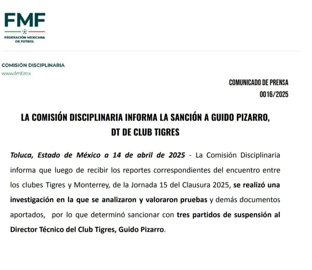 El comunicado de la Liga MX (@LigaBBVAMX)