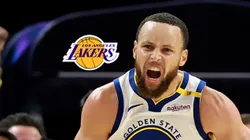 El logo de Lakers y Stephen Curry.