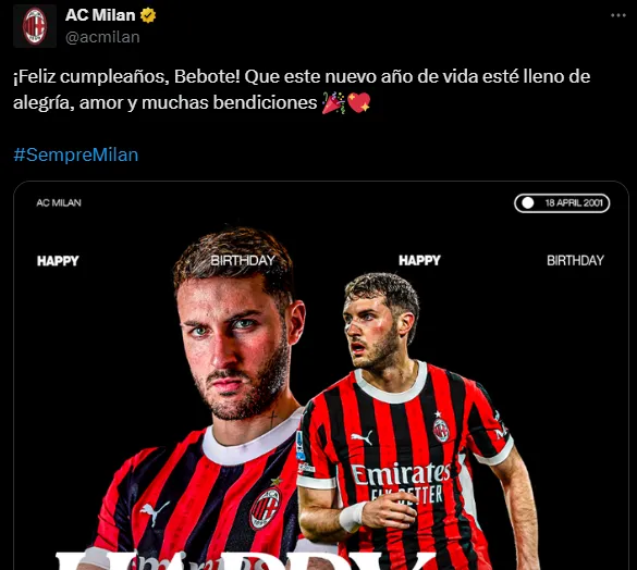 El saludo a Santiago Giménez (@acmilan)