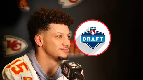 Patrick Mahomes y el logo del NFL Draft.