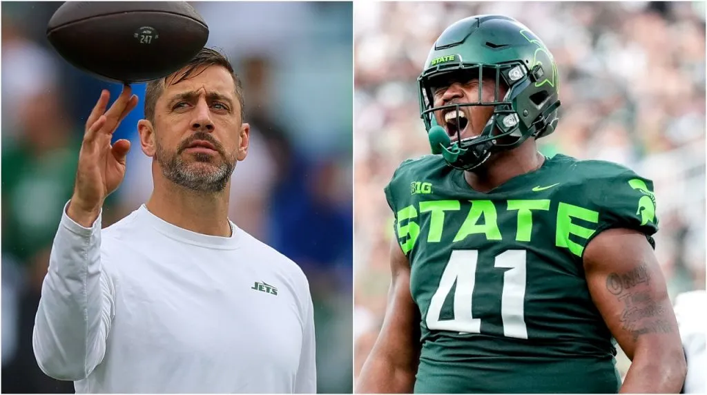 Aaron Rodgers y Derrick Harmon. (Foto: Getty Images)