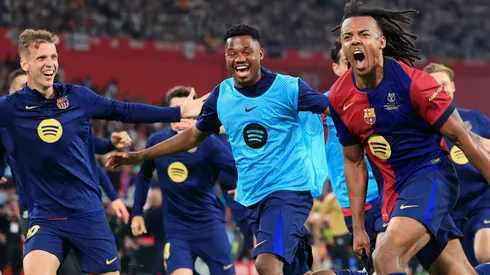 Koundé festeja el gol que le dio el título a Barcelona.