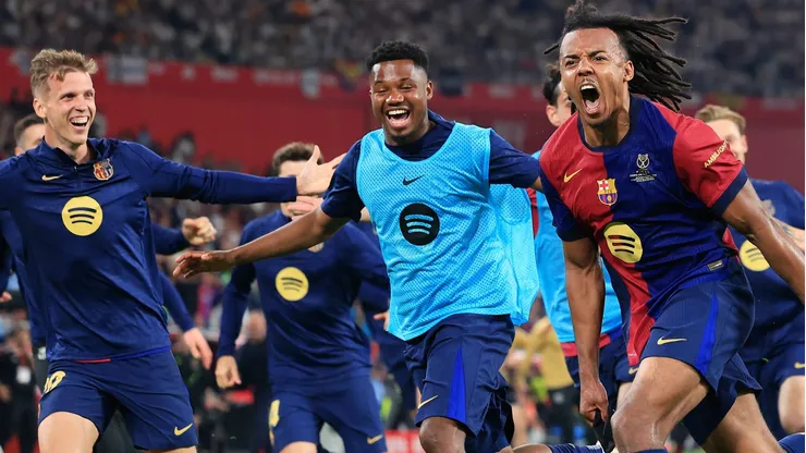 Koundé festeja el gol que le dio el título a Barcelona.