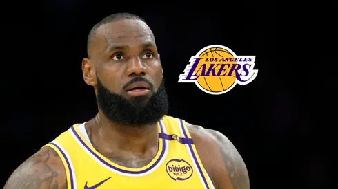 LeBron James y el logo de los Lakers.