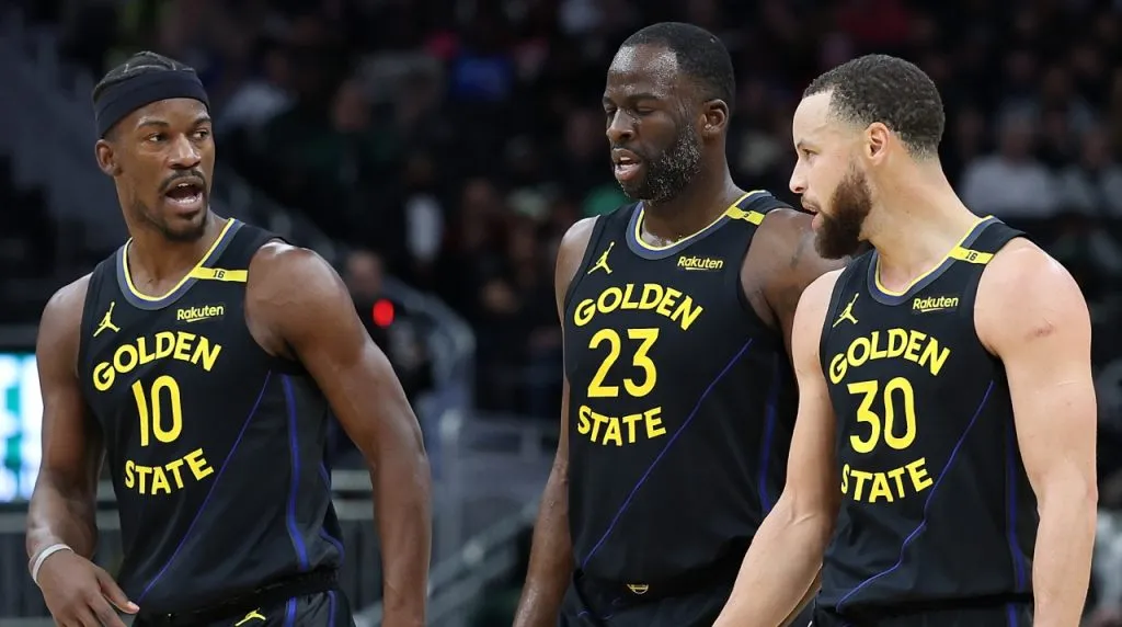 Jimmy Butler, Draymond Green y Stephen Curry. (Foto: Getty Images)