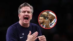 Chris Finch, Stephen Curry y Jimmy Butler.