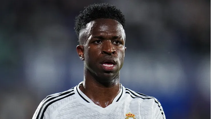 GETAFE, SPAIN - APRIL 23: Vinicius Junior of Real Madrid looks on during the LaLiga match between Getafe CF and Real Madrid CF at Coliseum Alfonso Perez on April 23, 2025 in Getafe, Spain. (Photo by Aitor Alcalde/Getty Images)