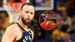 Stephen Curry y un fan de LeBron James.