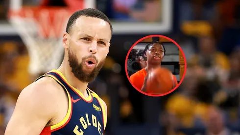 Stephen Curry y un fan de LeBron James.