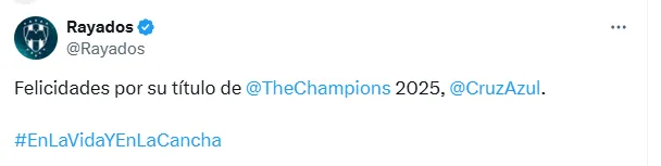 El saludo de Rayados a Cruz Azul (@Rayados)