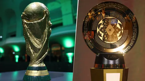 La Copa del Mundo, a la izquierda, y el trofeo de la Copa Mundial de Clubes, a la derecha.