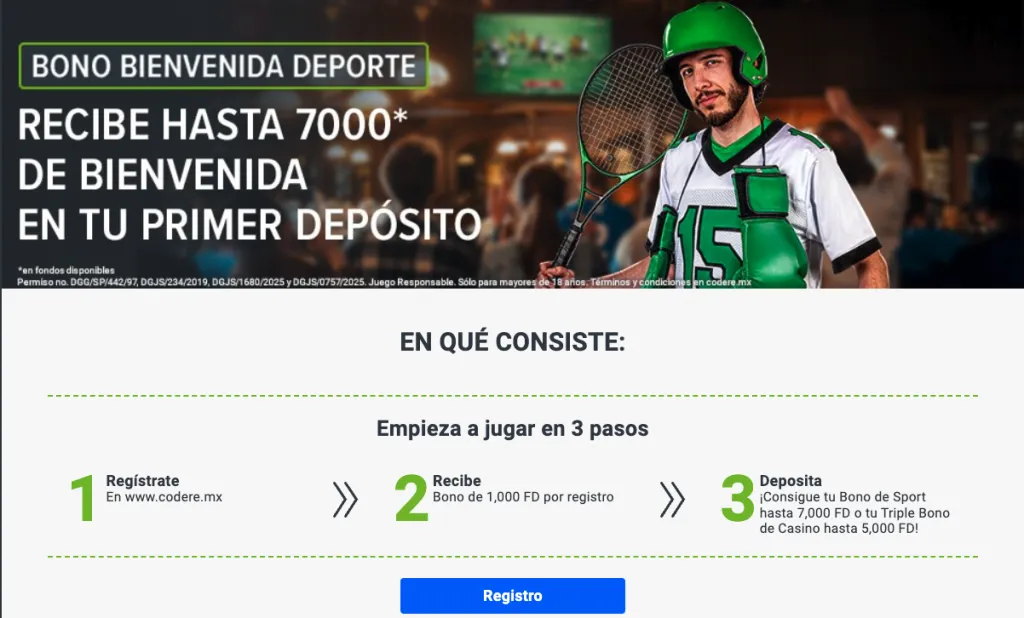 ventana para aprovechar código promocional en Codere Mexico