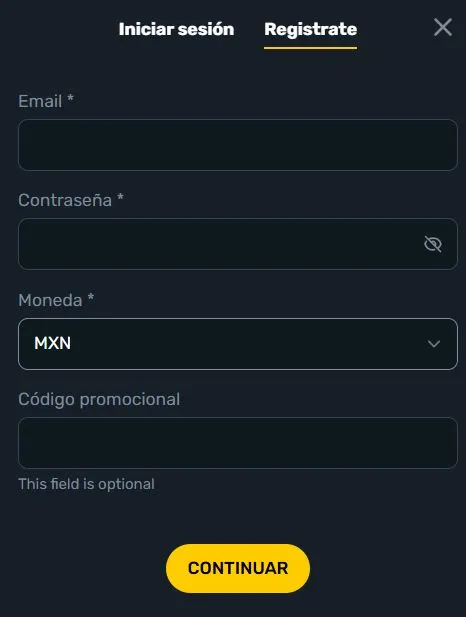 Registro con el código promocional en Campeonbet