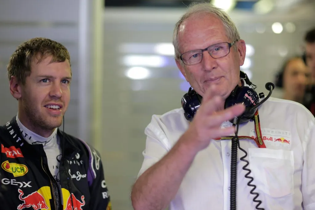 Sebastian Vettel y Helmut Marko en Red Bull (GETTY IMAGES)
