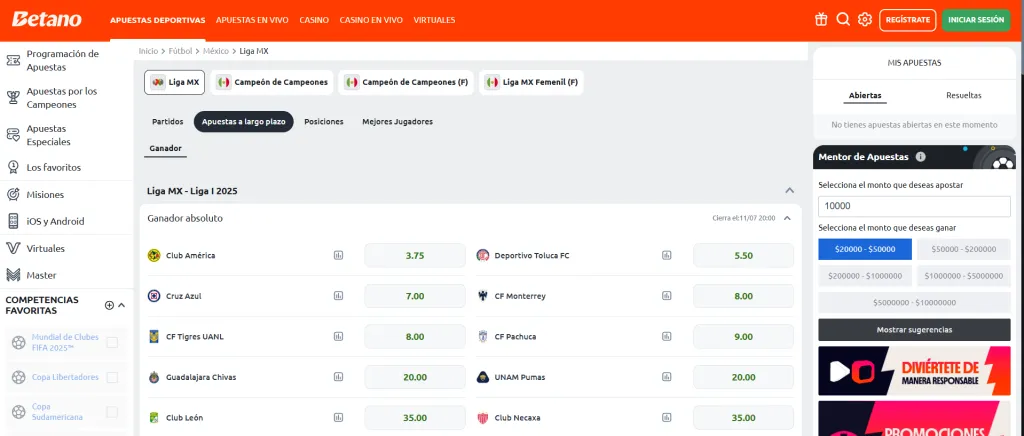 Predicciones Liga MX en Betano