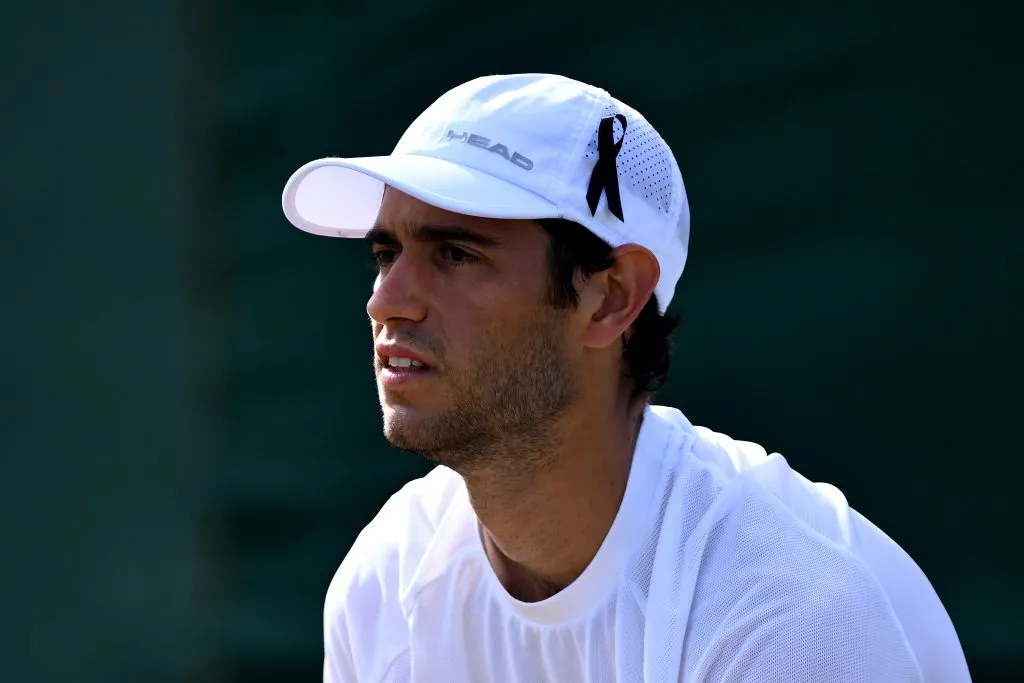 Nuno Borges y el lazo negro en la gorra en Wimbledon (Getty Images)