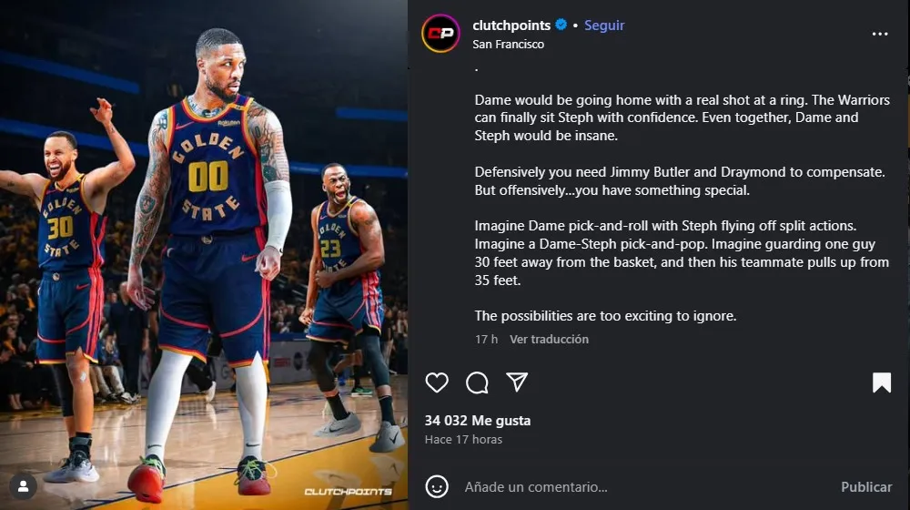 Lo que haría Lillard en Warriors. (Foto: Instagram / @clutchpoints)