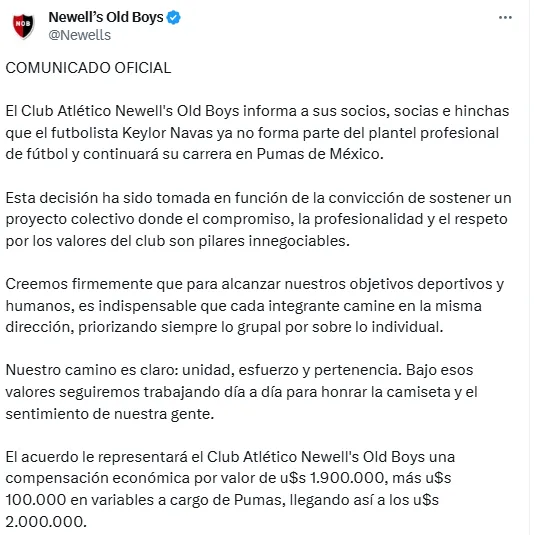 El comunicado de Newell’s