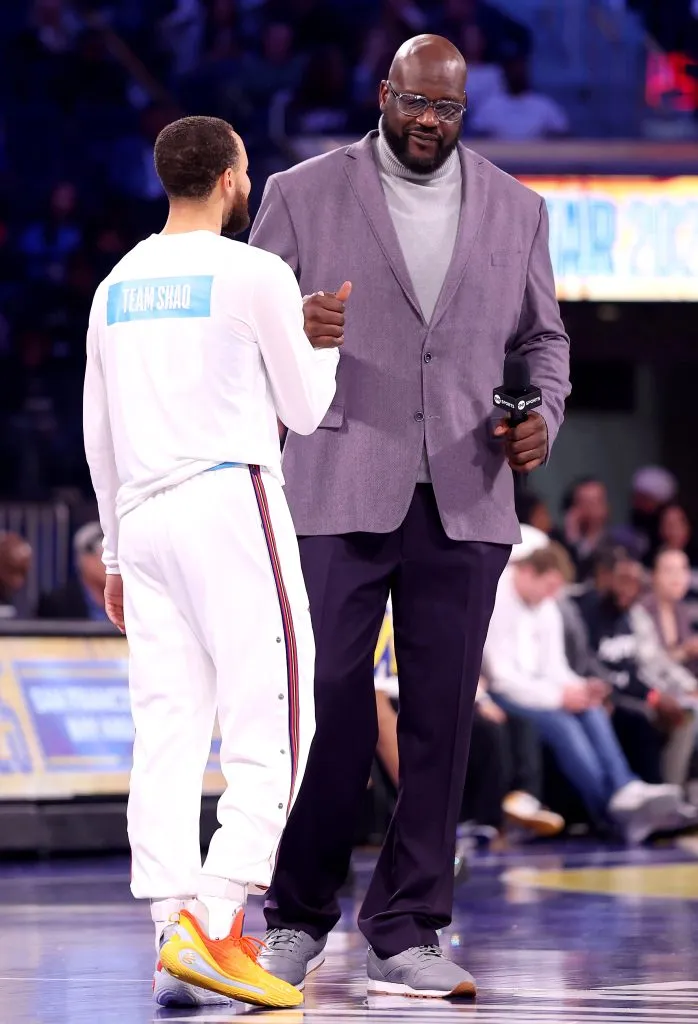 Stephen Curry junto a Shaquille O´Neal (Getty Images)