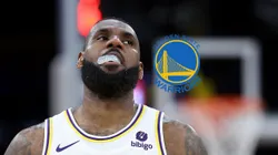 LeBron James y el logo de los Warriors.