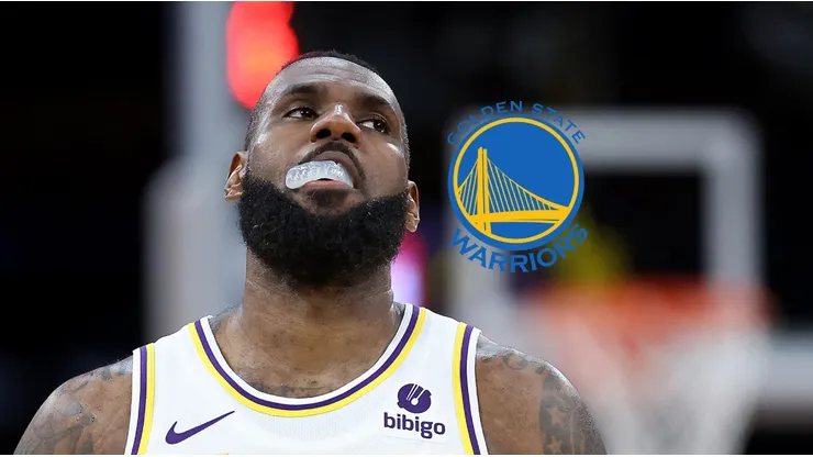 LeBron James y el logo de los Warriors.