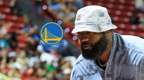 Logo de Warriors y LeBron James.