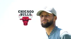 Logo de los Bulls y Stephen Curry.