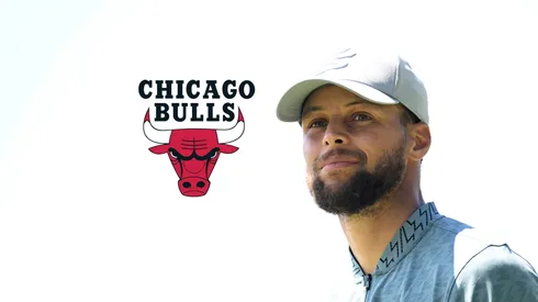 Logo de los Bulls y Stephen Curry.