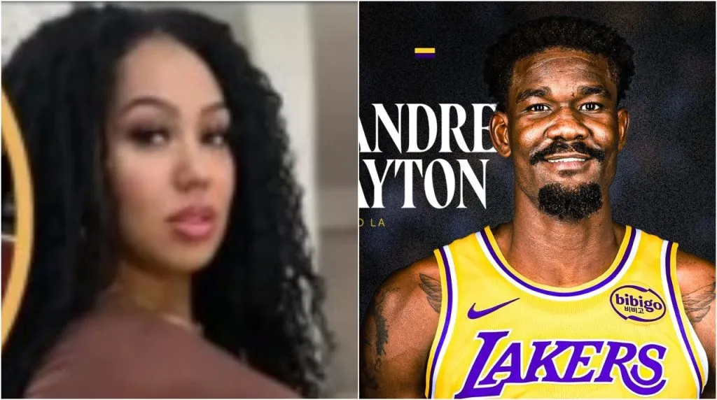 Modelo y Deandre Ayton. (Foto: https://fadeawayworld.net y X / @lakers)