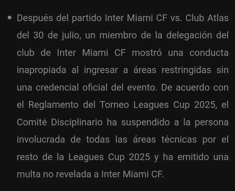 La sanción de Concacaf contra Yassine Cheuko, guardaespaldas de Lionel Messi. (Captura)