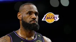 LeBron James y el logo de Lakers.