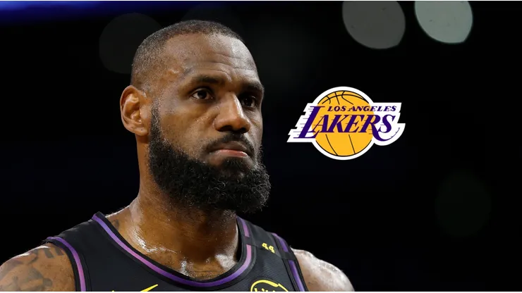 LeBron James y el logo de Lakers.