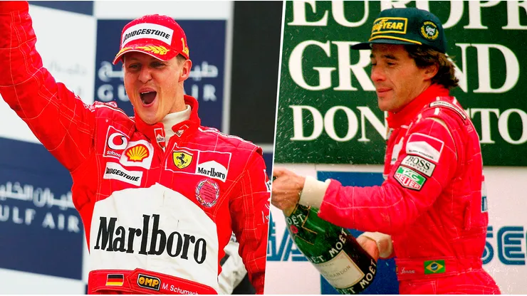 Michael Schumacher y Ayrton Senna en el podio de la F1
