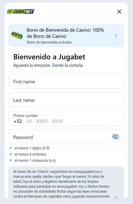 pamtalla donde se pone el código promocional Jugabet