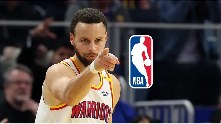 Stephen Curry y el logo de la NBA.