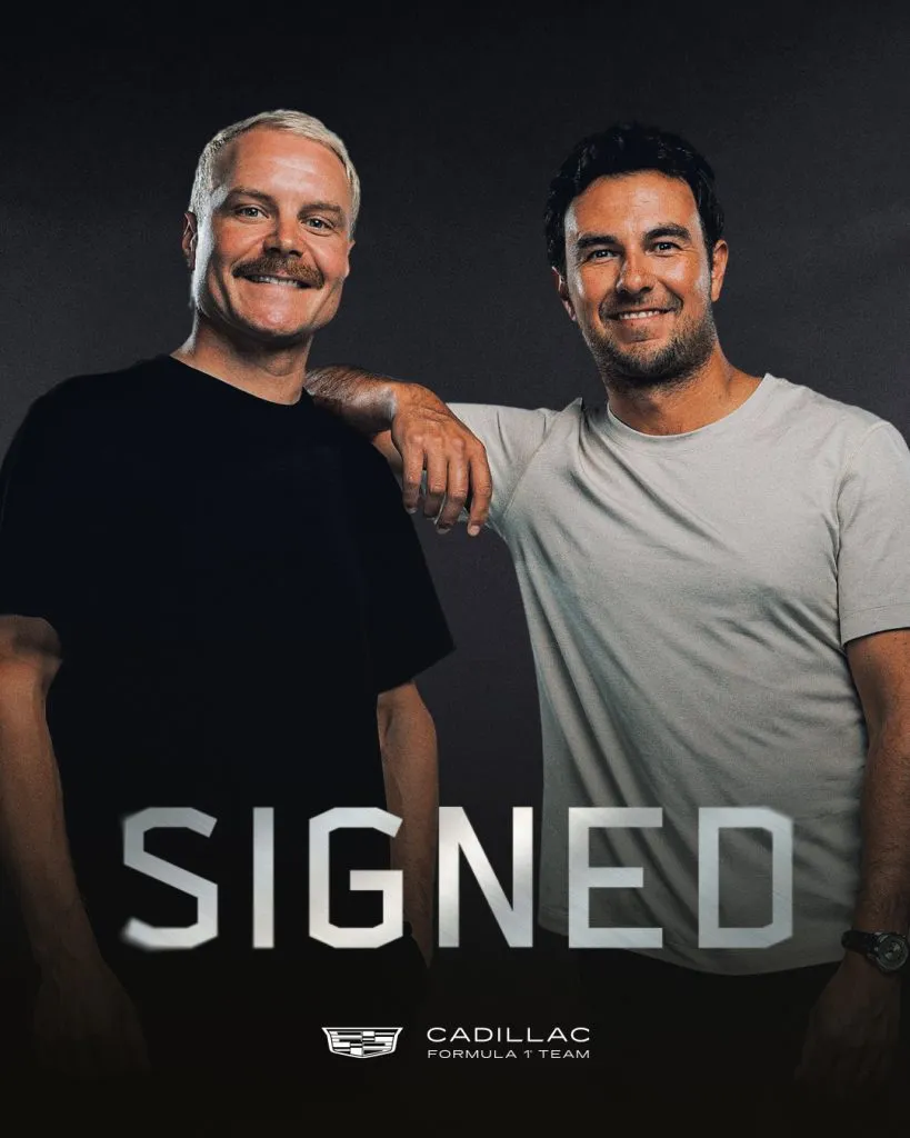 El anuncio de Cadillac con Valtteri Bottas y Checo Pérez (Foto: @Cadillac_F1)